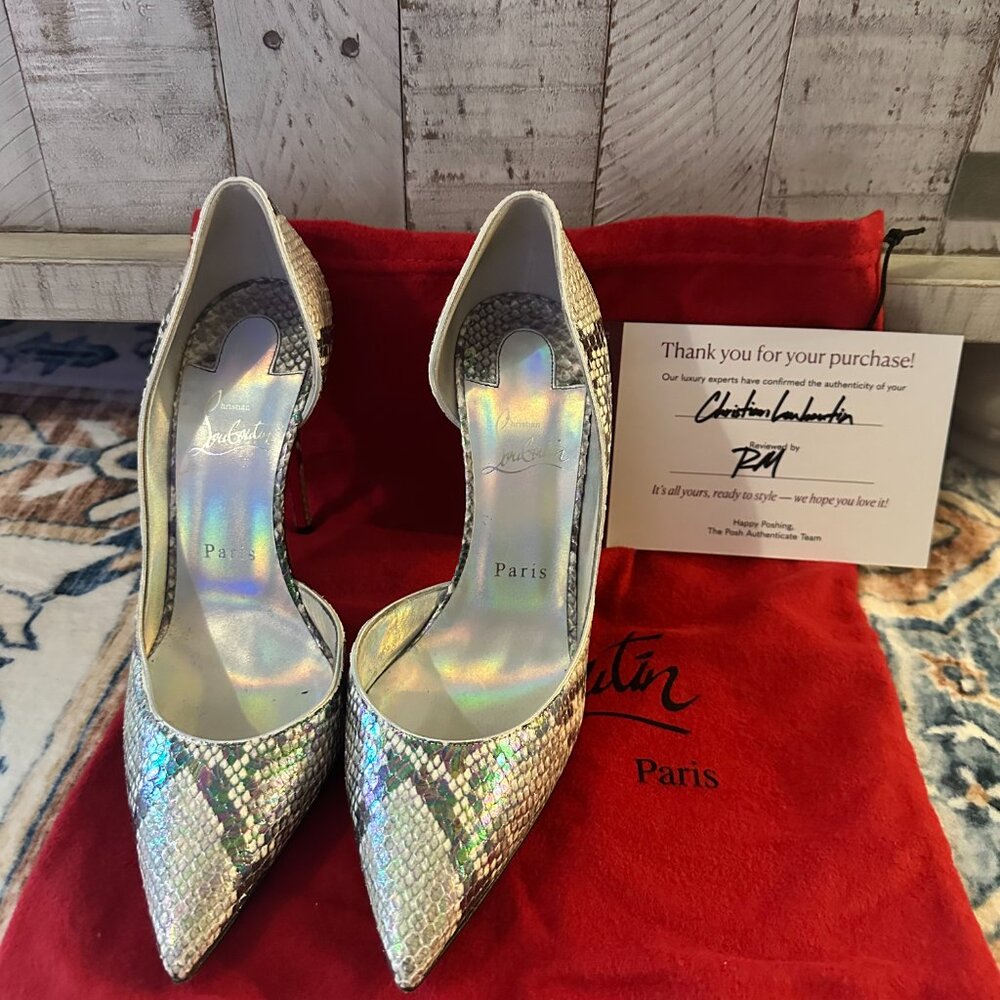 Christian Louboutin So Kate Snakeskin Grey Purple Heel Pump